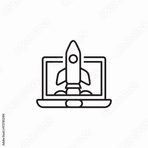 laptop project launch rocket icon sign vector