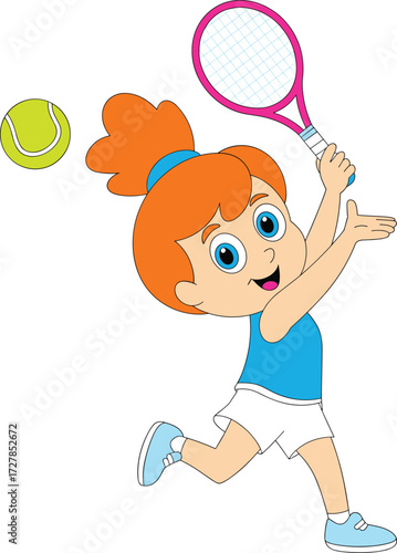 Here is the SEO-optimized title and a comprehensive list of keywords for your Adobe Stock image featuring the cartoon girl playing tennis