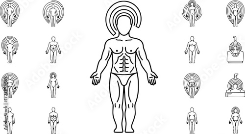 Set of human body scan visualization outline vector icons
