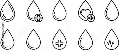 Set of blood drop outline vector icons
