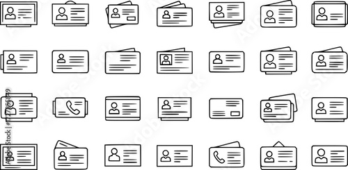 Set of business card rectangle outline vector icons
