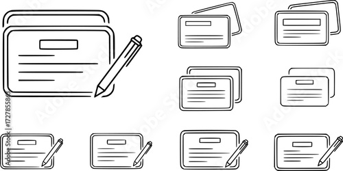 Set of business card rectangle outline vector icons
