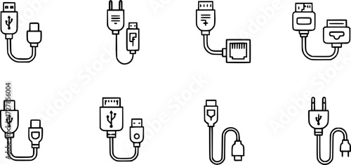 Set of wired connection outline vector icons
