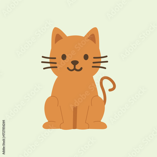 Illustration of a cute brown cat in flat design style, sitting with an adorable expression.