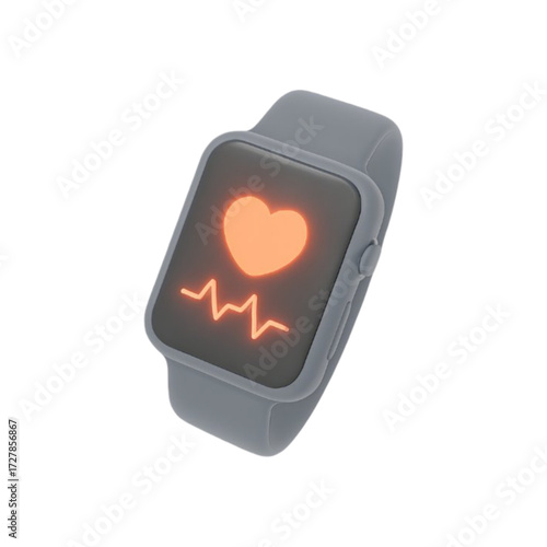 3d heart rate monitor smartwatch icon isolated on transparent background