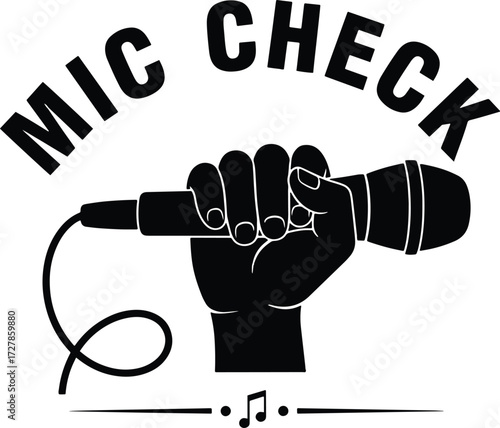 Mic Check Logo – Hand Holding Microphone Emblem for Hip‑Hop, Rap & Podcast