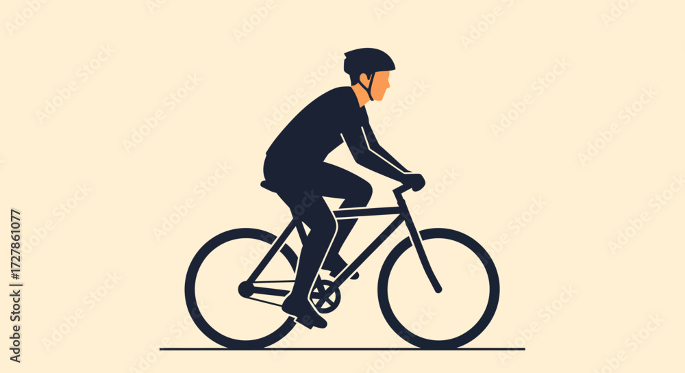 Fototapeta premium A silhouette of a person riding a bicycle with a neutral background, promoting healthy lifestyle and outdoor activity