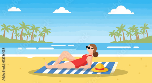 Relaxation at the Beach A Sunny Day with Palm Trees, Ocean, and Leisure Time