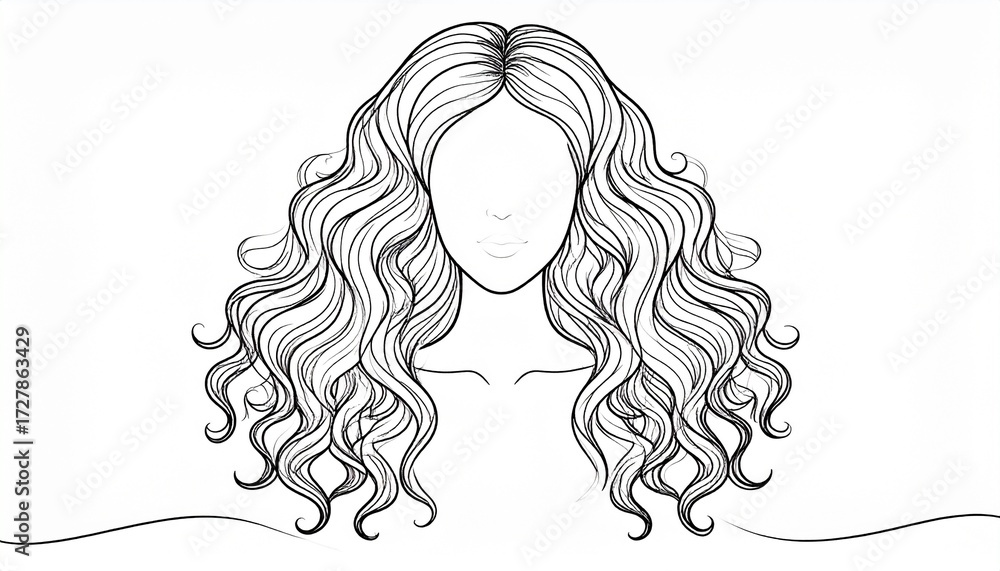 Fototapeta premium Medium curly woman hair vector design with elegant outline