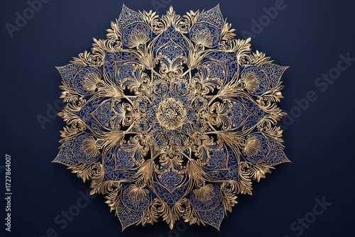 Exquisite Gold and Dark Metal Mandala Art with Intricate Geometric Floral Design.