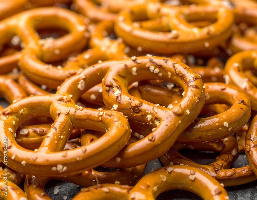 Fototapeta premium Close-up of many salted pretzels
