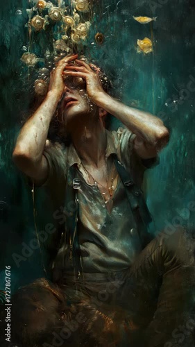 Despairing Man in Artistic Painting