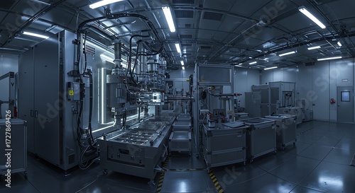 Modern Manufacturing Facility Interior Industrial Machinery, Precision Production Environment