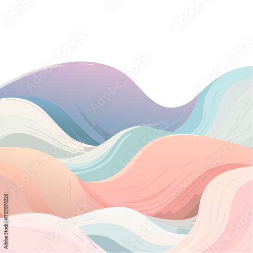 Abstract pastel waves of color flowing and blending, creating a soft, serene, and dreamlike landscape of gentle curves.