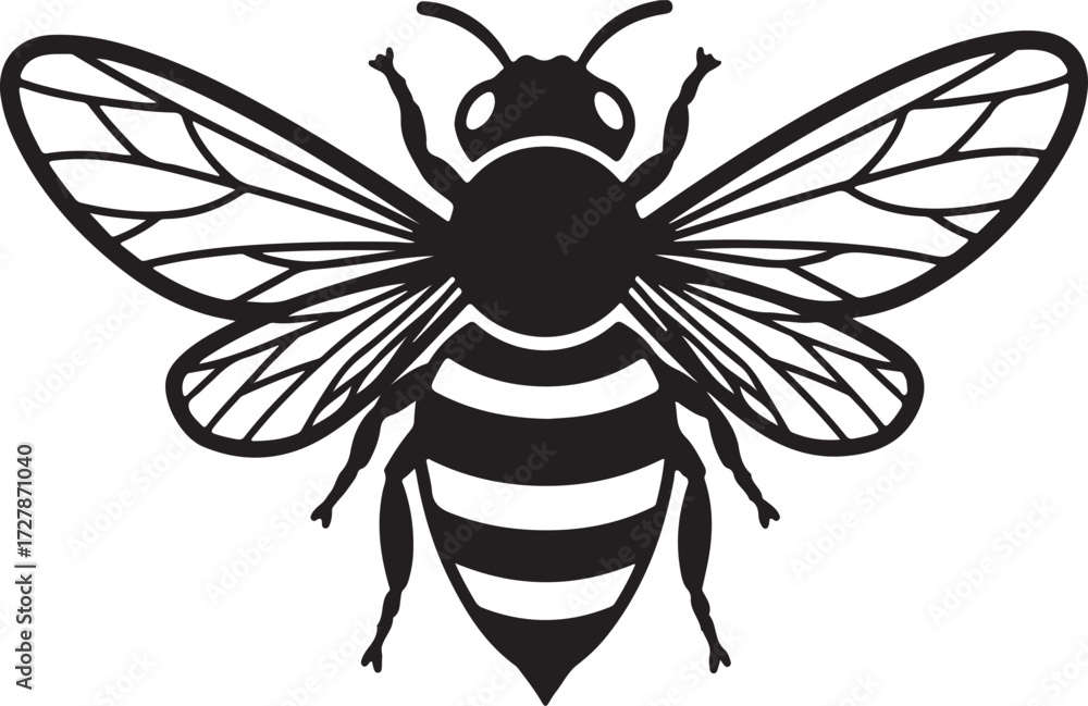 Obraz premium Charming flying bee illustration with vibrant colors and detailed wings for nature and insect themes