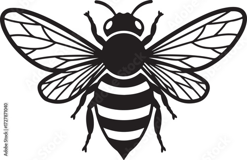 Charming flying bee illustration with vibrant colors and detailed wings for nature and insect themes
