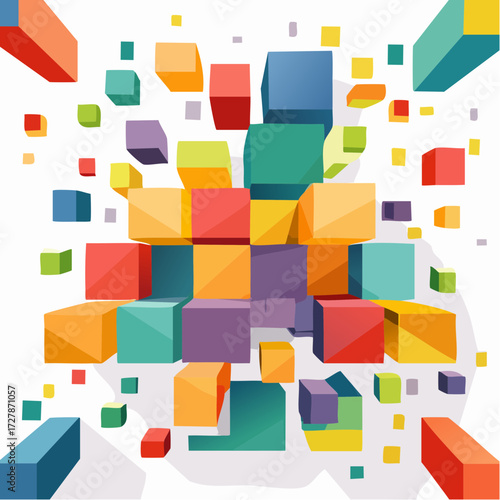 Abstract design featuring colorful cubes, illustrating concepts of modern architecture and data