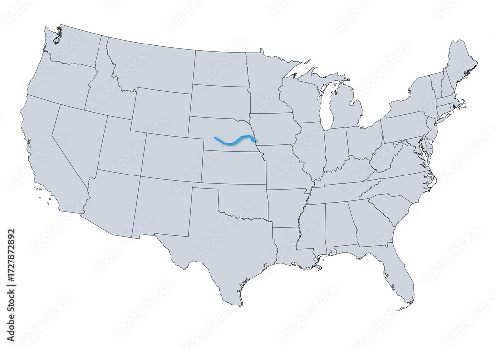 Fototapeta premium Platte River Map, USA