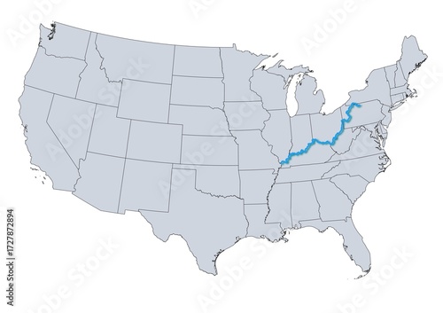  Ohio River Map, USA