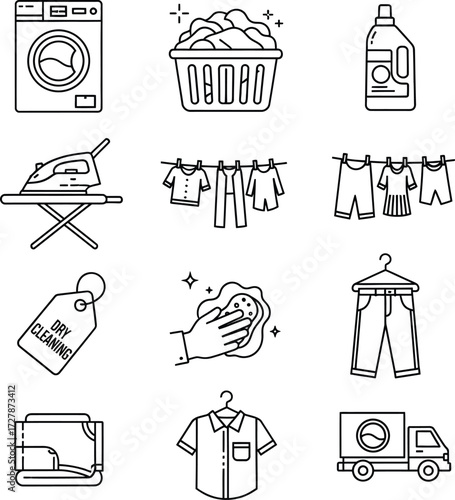 Modern Laundry and Dry Cleaning Service Vector Icons