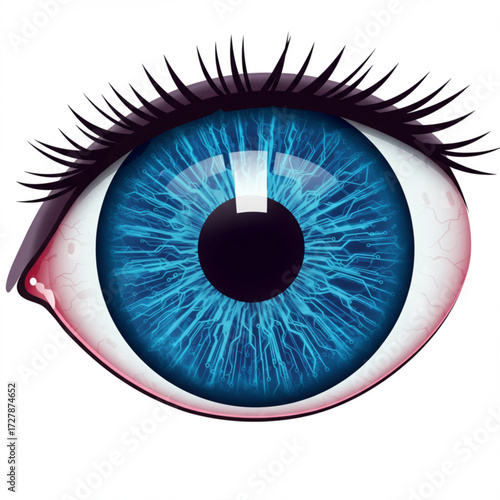 Futuristic Blue Eye with Digital Circuit Pattern Vector Illustration