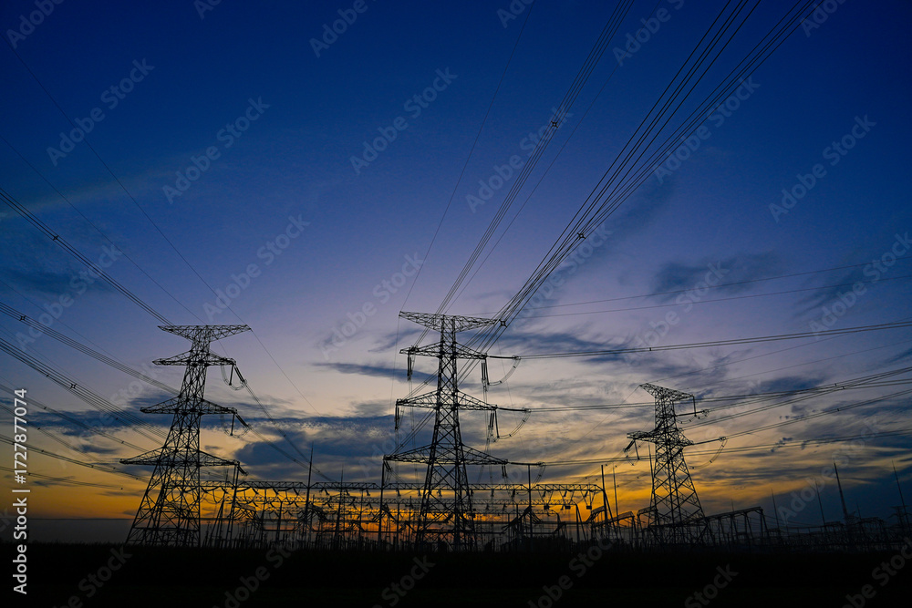 Fototapeta premium The power supply facilities of contour in the evening