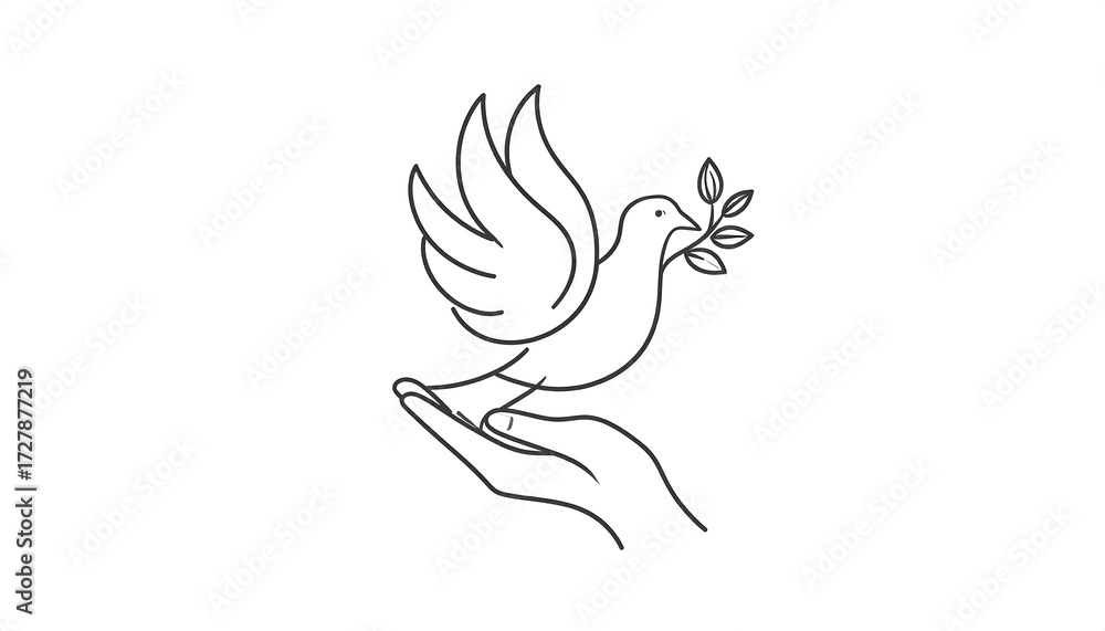Fototapeta premium A dove in a hand, simple line art