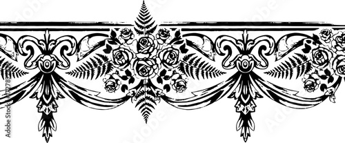 Elegant floral border design with roses and ferns, perfect for vintage invitations and decorative accents silhouette and cutout removed background