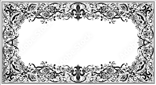 Elegant floral ornate border design with classic fleur de lis accents for luxurious invitations and vintage projects silhouette and cutout removed background