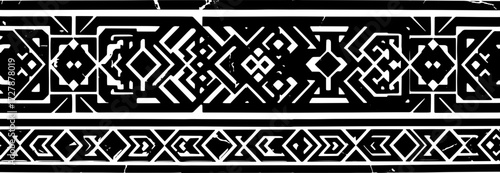 Elegant black and white geometric pattern border with marble accents for luxurious interior design silhouette and cutout removed background