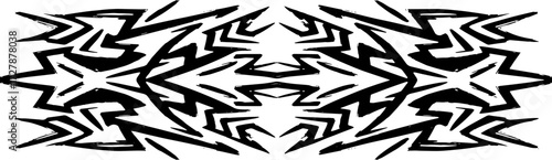 Dynamic black ink abstract tribal pattern with sharp edges and symmetrical design for bold branding silhouette and cutout removed background