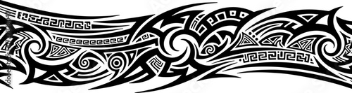 Bold black tribal ornamental border design with sharp edges and intricate patterns on white silhouette and cutout removed background