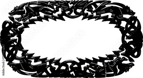 Intricate black carved frame displays mythical creatures and knotwork for a powerful, ancient aesthetic silhouette and cutout removed background