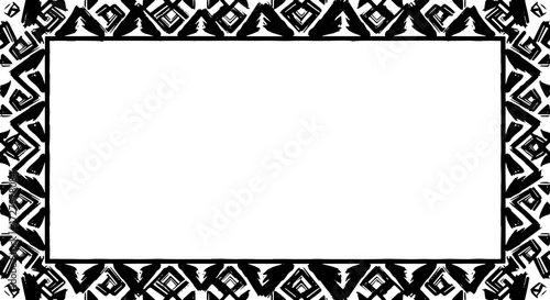 Bold black and white geometric border frames your creative space with tribal-inspired texture and modern flair silhouette and cutout removed background