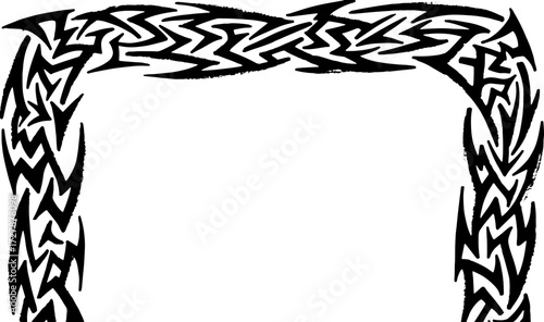 Bold tribal border design with abstract black ink strokes, perfect for edgy invitations or modern art projects. silhouette and cutout removed background