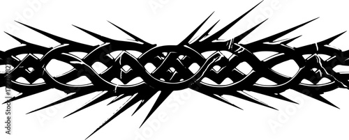 Striking black tribal tattoo design element with sharp points on a clean white background silhouette and cutout removed background