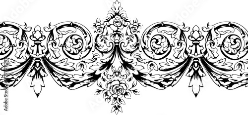 Elegant ornate floral border design with vintage scrollwork and detailed rose motifs silhouette and cutout removed background