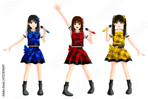 女性　赤　青　黄色　歌う　Aセット