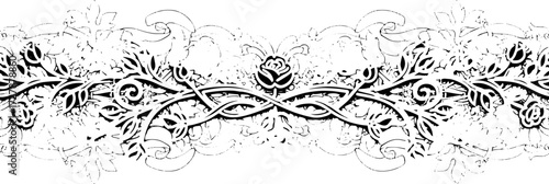 Vibrant neon floral border design with elegant swirling vines and romantic rose accents silhouette and cutout removed background