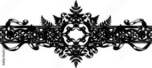 Elegant ornate decorative border with roses and ferns, vintage scrollwork, classic design for invitations silhouette and cutout removed background