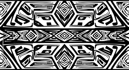 Striking black and white abstract tribal pattern offers bold, modern design elements for dynamic backgrounds silhouette and cutout removed background