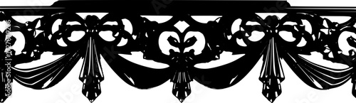 Elegant black ornate decorative flourish with floral and ribbon motifs, perfect for luxury design. silhouette and cutout removed background