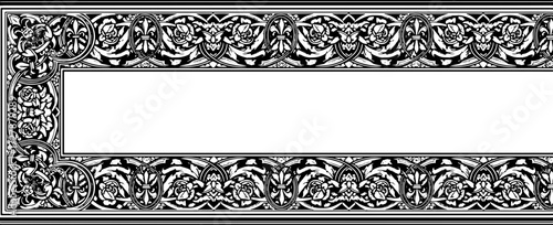 Elegant vintage floral border design with fleur de lis and roses for luxurious invitations and ornate framing silhouette and cutout removed background