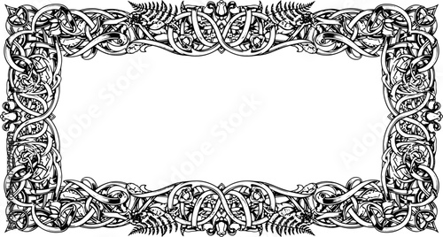 Elegant vintage ornamental frame design with intricate knotwork and floral elements silhouette and cutout removed background