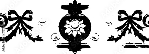 Elegant carved stone floral border with bows and ornate scrollwork, white background silhouette and cutout removed background