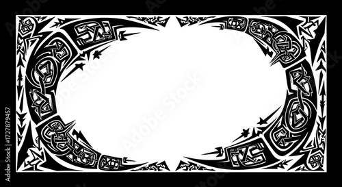 Elegant black and white border design with tribal flair for invitations or graphic design projects silhouette and cutout removed background
