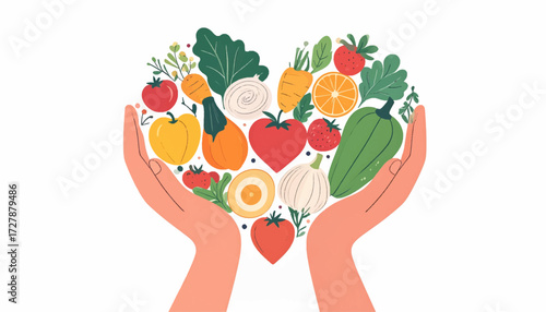 Embrace a vibrant and wholesome lifestyle with fresh, natural produce, representing the concept of a healthy heart and nourishing diet for overall well-being