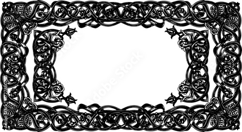 Elegant Celtic knot border with intricate floral details, vintage design element for invitations and decor silhouette and cutout removed background