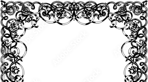 Elegant vintage floral lace border design with romantic rose motifs and intricate swirling patterns silhouette and cutout removed background