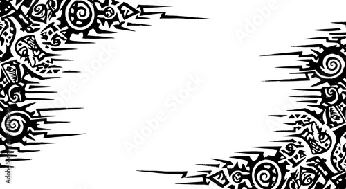 Dynamic tribal tattoo border design with sharp edges and swirling patterns for a bold statement silhouette and cutout removed background